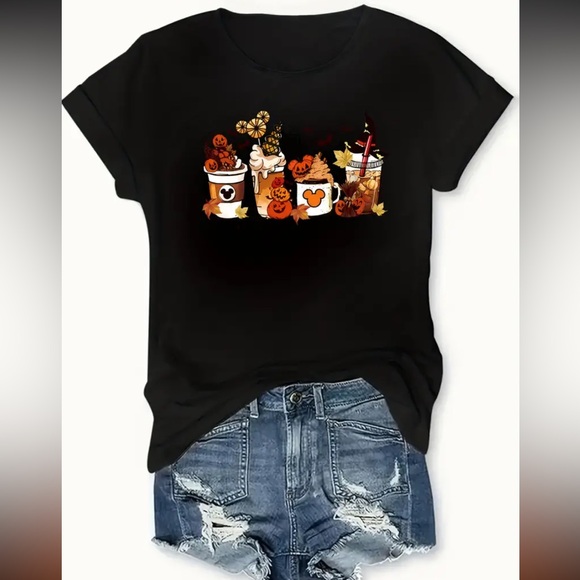 🎃Pumpkin Spice  Short Sleeve T-Shirt Halloween Pumpkin Coffee Pattern - Picture 3 of 10